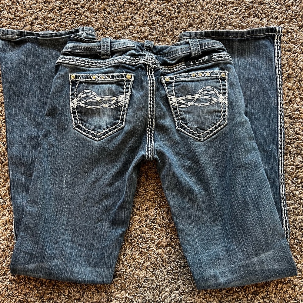 Cowgirl Tuff, denim bootcut jeans. 26x33